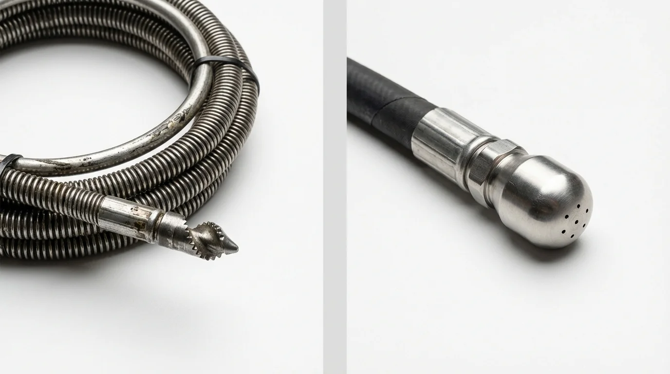 Drain snake cable and hydro jetting nozzle used for drain cleaning in Rosemount, MN