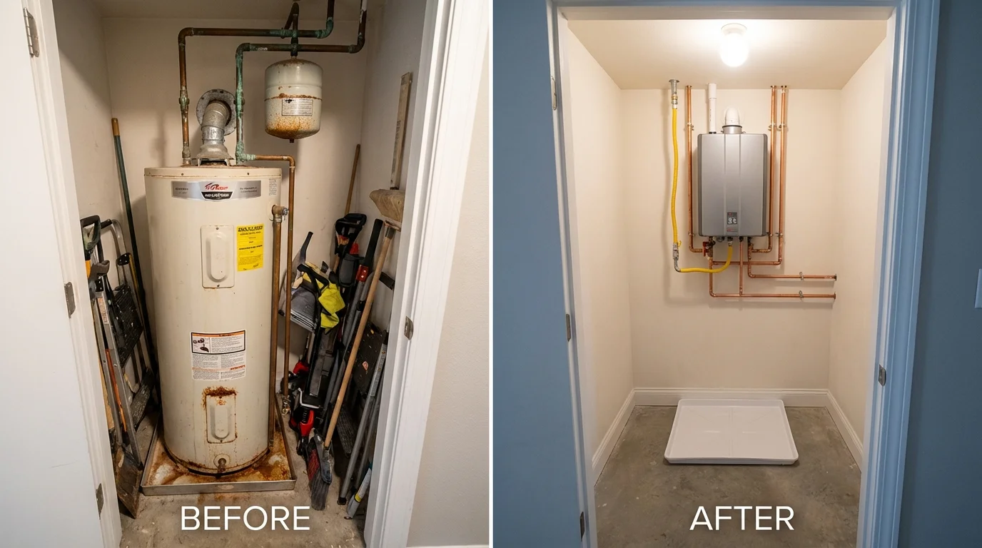 Tank water heater versus wall-mounted tankless unit comparison for Rosemount, MN homeowners