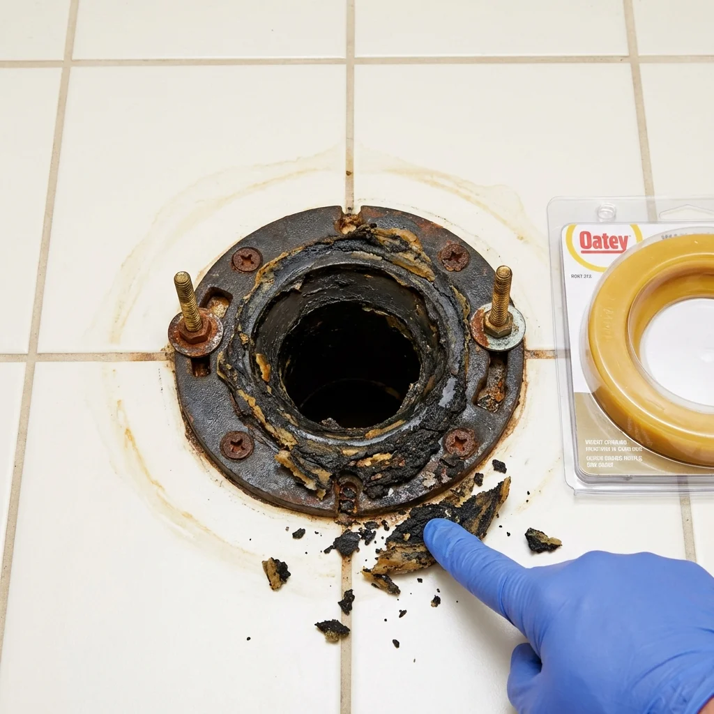 Failed wax ring showing water seepage at the base of a toilet in a Rosemount, MN home