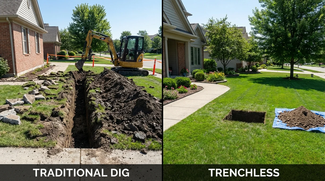 Trenchless sewer repair with minimal yard damage versus traditional excavation in Rosemount, MN